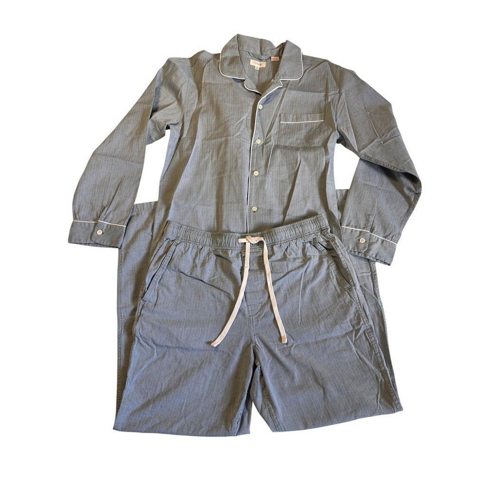 J. Crew Men's Size MEDIUM Pajama Set Cotton Sage Green Herringbone Breathable